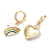Heart with Rainbow Real 18K Gold Plated Brass Dangle Hoop Earrings EJEW-L268-042G-03-2