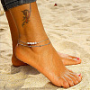 Rhodium Plated 925 Sterling Silver Double Layered Chain Anklet with Natural Freshwater Pearls AJEW-F162-013P-2