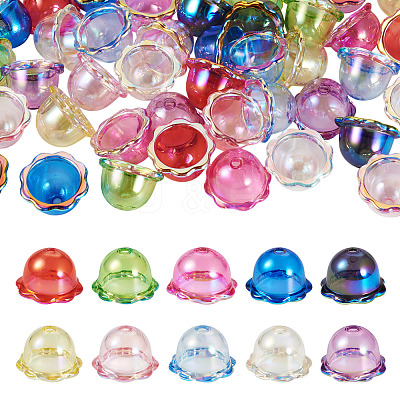 40Pcs 10 Colors UV Plating Acrylic Bead Caps PACR-TA0001-22-1