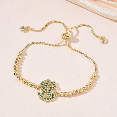 Brass Micro Pave Cubic Zirconia Slider Bracelets KK-H279-14G-01-1