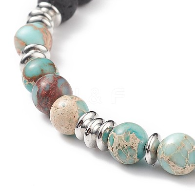 Natural Imperial Jasper(Dyed) & Lava Rock Braided Bead Bracelet BJEW-TA00188-03-1