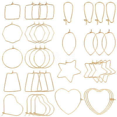 36pcs 9 style Brass Hoop Earring Findings KK-PH0005-99-1
