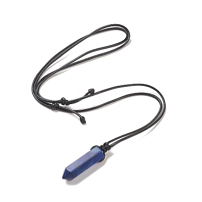 Natural Lapis Lazuli Bullet Pendant Necklace with Waxed Cords for Women NJEW-M196-02E-1