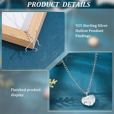 1Pc Rhodium Plated 925 Sterling Silver Hollow Pendant Findings STER-BC0002-09-1