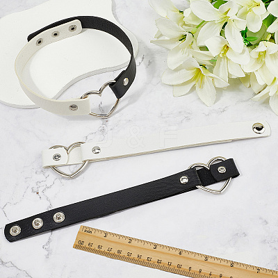 3Pcs 3 Styles Adjustable Gothic Two Tone PU Leather Alloy Heart Choker Necklaces for Women NJEW-CL0007-08-1