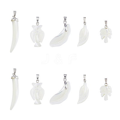 10Pcs 5 Style Natural Trochid Shell/Trochus Shell Pendants SSHEL-FH0001-18-1