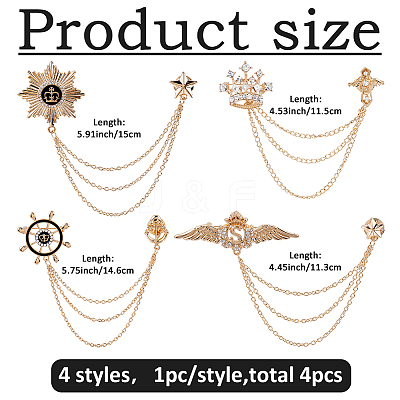 4Pcs 4 Styles Alloy Hanging Chain Brooch JEWB-FH0002-20-1