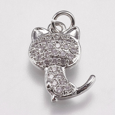 Brass Micro Pave Cubic Zirconia Kitten Charms ZIRC-E147-42P-1