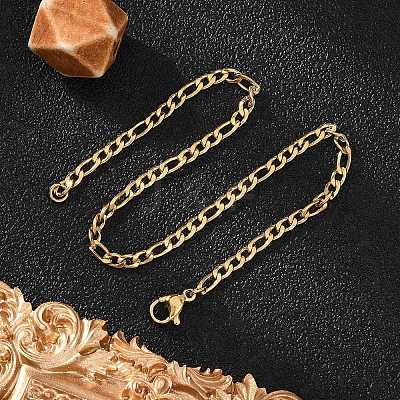 Ion Plating(IP) 304 Stainless Steel Figaro Chain Bracelets BJEW-L634-04A-G-1