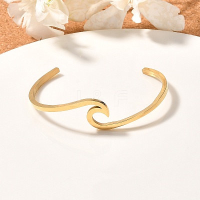 Ion Plating(IP) 304 Stainless Steel Cuff Bangles BJEW-G611-01G-1