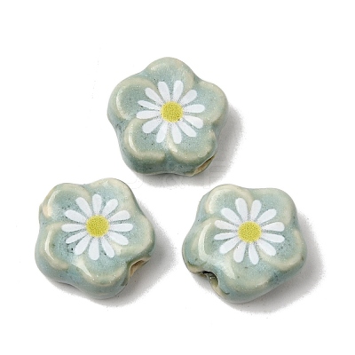 Glaze Daisy Flower Printed Porcelain Beads PR-CBA03B0-04B-1