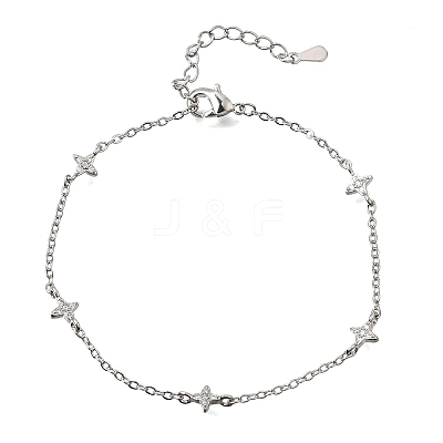 Brass Micro Pave Clear Cubic Zirconia Star Link Chain Bracelets KK-CBAED06-05P-1