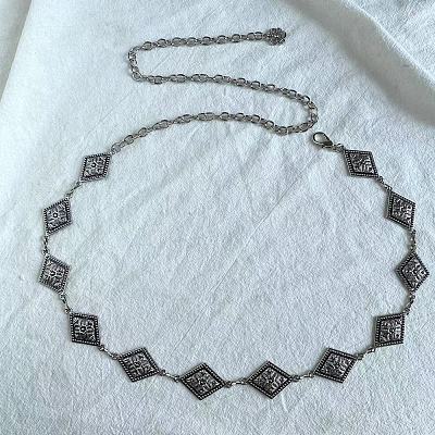 Tibetan Style Zinc Alloy & Iron Rhombus Link Chain Waist Belly Chains WGB4B33-08-1