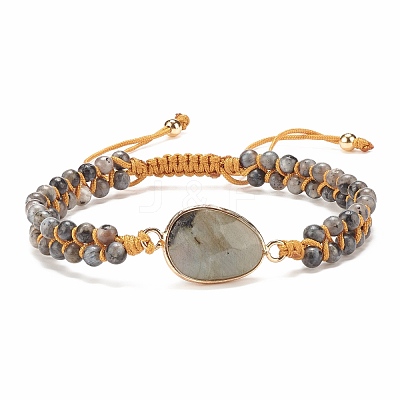 Teardrop Natural Larvikite Braided Bead Bracelet BJEW-JB08116-01-1