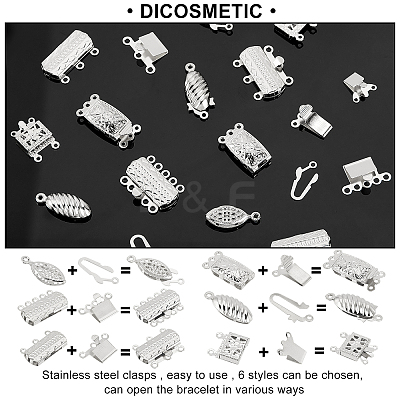 60 Sets 6 Styles 304 Stainless Steel Box Clasps STAS-DC0009-62-1