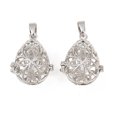 Brass Hollow Teardrop Cage Pendants KK-L079-20-NR-1