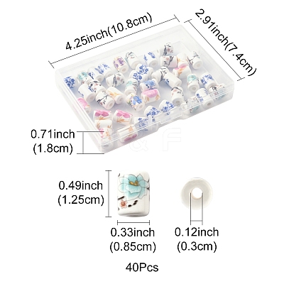 40Pcs Floral Printed Porcelain Beads PORC-FS0001-15-1