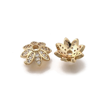 Brass Micro Pave Clear Cubic Zirconia Bead Caps KK-Z126-24G-1