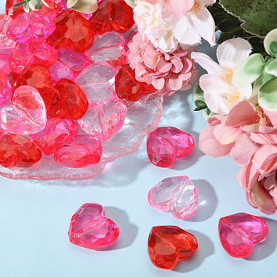 80Pcs 4 Colors Transparent Acrylic Heart Beads OACR-CA0001-23-1