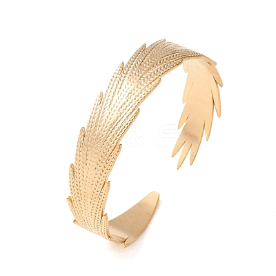 304 Stainless Steel Leaf Open Cuff Bangles for Women SA-CBABC9E-03G-1