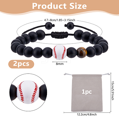 2Pcs Acrylic & Glass & Natural Tiger Eye Beads Braided Bead Bracelets BJEW-DC0001-12B-1