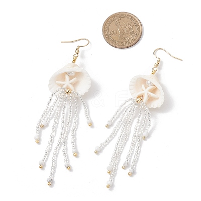304 Stainless Steel Dyed Synthetic Turquoise & Natural Howlite & Glass Seed Beaded Jellyfish Dangle Earrings EJEW-MZ00529-01-1
