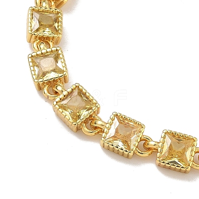 Square Brass Pave Cubic Zirconia Link Chain Bracelets for Women BJEW-P385-04G-06-1