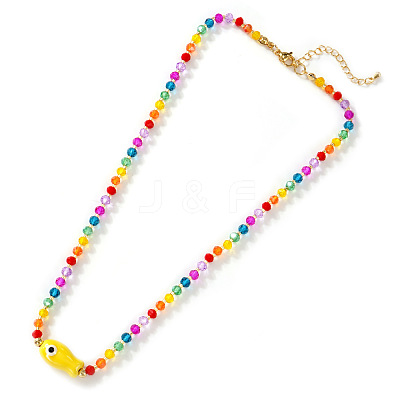 Porcelain Fish Pendant Rainbow Color Glass Beaded Necklaces for Friends and Couples LS-KF3974-1-1