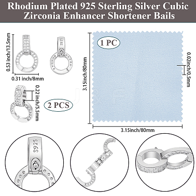 2Pcs Rack Plating 925 Sterling Silver Micro Pave Clear Cubic Zirconia Enhancer Shortener Bails STER-BBC0009-35-1