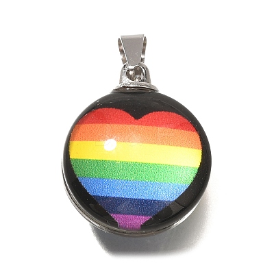 Flat Round 201 Stainless Steel Acrylic Pendants STAS-U036-01P-05-1