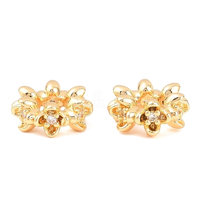 Brass Pave Clear Cubic Zirconia Spacer Beads KK-L274-05G-1