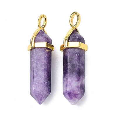 Natural Lepidolite/Purple Mica Stone Pointed Pendants G-G025-01G-30-1