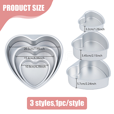 3 Bags 3 Styles Heart Aluminium Alloy Cake Mold Rings AJEW-DC0002-06-1