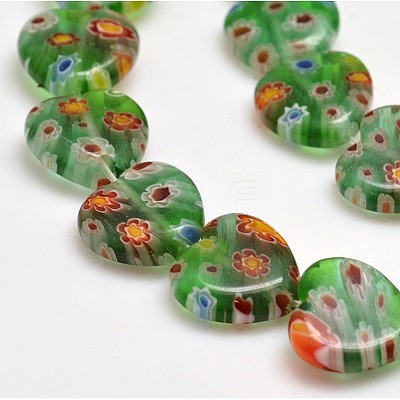 Handmade Millefiori Glass Heart Bead Strands LK-P017-10-1