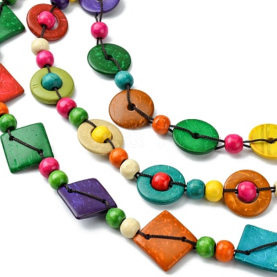 Dyed Natural Coconut Rhombus Beaded 3 Layer Necklaces LS-NJEW-A007-02C-1