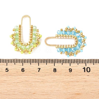 3Pcs 3 Colors Brass & Seed Baeded & Glass Connector Charms PALLOY-MZ01372-1