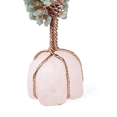 Natural Green Aventurine Chips and Rose Quartz Pedestal Display Decorations G-S282-01-1