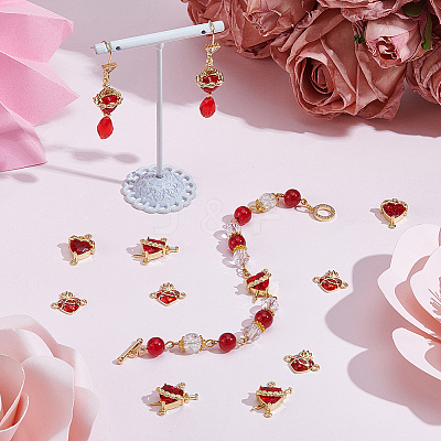 12Pcs 3 Styles Brass Enamel Sacred Heart of Jesus Links Connector Charms KK-SC0007-86-1