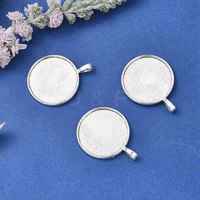 Tibetan Style Alloy Flat Round Pendant Cabochon Settings X-TIBEP-M022-15AS-1