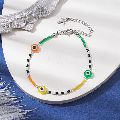 Resin Evil Eye & Glass Seed Beaded Bracelets BJEW-MZ00049-1