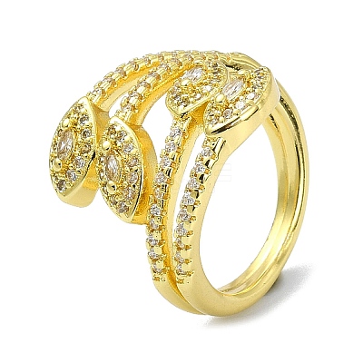 Brass with Cubic Zirconia Open Cuff Ring RJEW-B051-14G-1