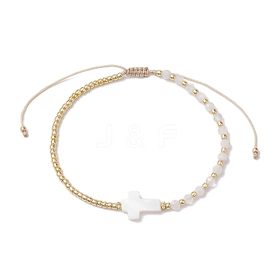 3mm Round Faceted Natural Rainbow Moonstone & Seed Beads Braided Bead Bracelets BJEW-JB10594-04-1