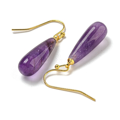 Ion Plating(IP) Natural Amethyst Dangle Earring EJEW-C084-01G-01-1