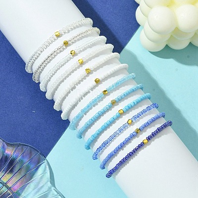 Blue Color Palette Glass Seed Beaded Stretch Bracelet Sets BJEW-MZ00101-1