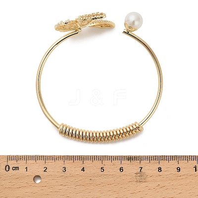 Butterfly Brass Micro Pave Clear Cubic Zirconia Cuff Bangles for Women LS-BJEW-B145-06G-1