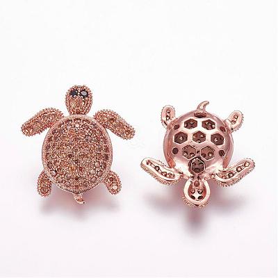 Brass Micro Pave Cubic Zirconia Beads ZIRC-F054-14RG-08-1