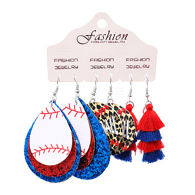 3 Pairs Alloy Imitation Leather Tennis Dangle Earrings FS-WG65883-01-1