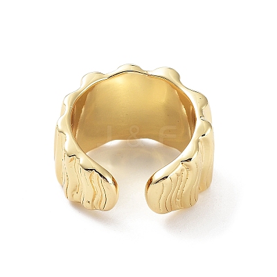 Brass Textured Open Cuff Rings for Women X-RJEW-D016-01G-1