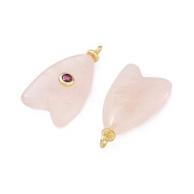 Brass & Natural Rose Quartz & Cubic Zirconia Pendants GG-CBAD360-20G-10-1