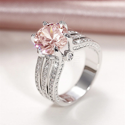 Brass Micro Pave Cubic Zirconia Finger Rings for Women FS-WGB56BB-22-1